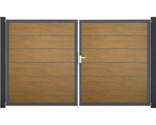 Doppeltor GroJa BasicLine Premium rechts vormontiert ohne Pfosten Rahmen anthrazit 300 x 180 cm Golden Oak