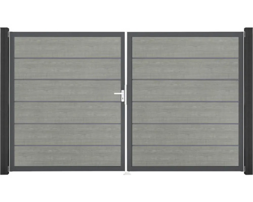 Doppeltor GroJa BasicLine Premium rechts vormontiert ohne Pfosten Rahmen anthrazit 300 x 180 cm Grey Ash Cut