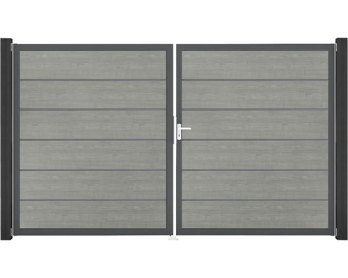 Doppeltor GroJa BasicLine Premium links vormontiert ohne Pfosten Rahmen anthrazit 300 x 180 cm Grey Ash Cut