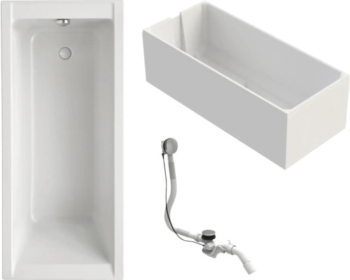 Badewannen Set OTTOFOND Piazza 70 x 160 cm weiß glänzend glatt 704221 Badewanne inklusive Ablaufgarnitur und Wannenträger