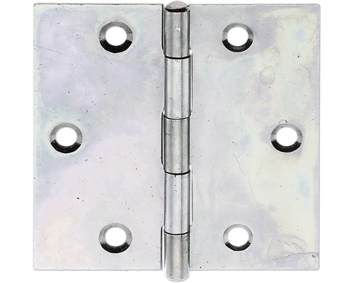 Scharnier quadratisch mit vernietetem Messingstift, 60 x 60 mm, sendzimirverzinkt Scharnier aus Metall mit sechs Löchern zur Befestigung
