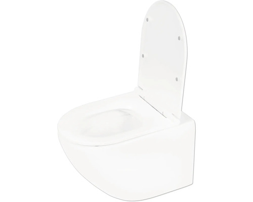 Differnz Wand-WC Set WC Tiefspüler ohne Spülrand weiß matt mit WC-Sitz 38.500.06 Wand-Tiefspülklosett mit offenem Spülrand und Toilettendeckel
