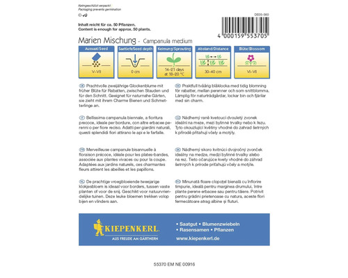 Marien Mischung Campanula medium Saatguttüte