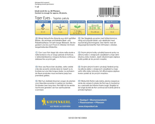 Tiger Eyes Tagetes patula flower seed packet