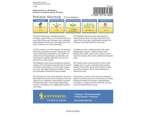 Profusion Mischung Zinnia elegans Saatguttüte