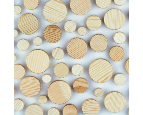 Hintergrund mit vielen runden Holzstücken in verschiedenen Größen