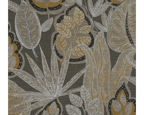 Vliestapete 39346-3 Famous Garden Blätter braun hellblau Nahaufnahme eines Textils mit Blättermuster