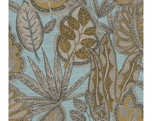Vliestapete 39346-4 Famous Garden Blätter blau beige Tapete mit Pflanzenmuster