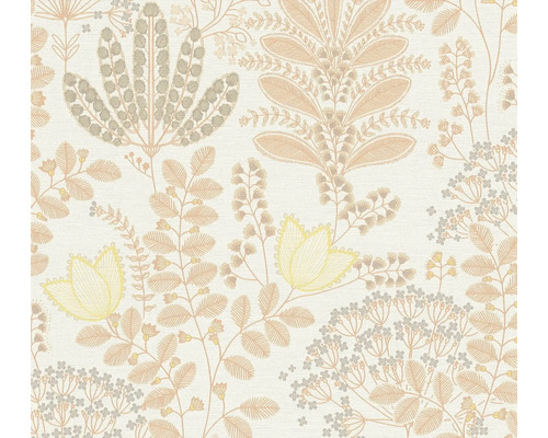 Vliestapete 39349-1 Famous Garden Blüten orange taupe Tapete mit Pflanzenmuster