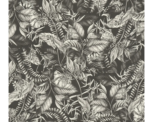 Vliestapete Drawn into Nature Dschungelblätter schwarz Tapete mit Pflanzenmuster