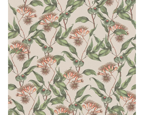 Vliestapete 39430-3 Drawn into Nature Blätter beige grün rosa Tapete mit Eukalyptusmuster für Wandgestaltung