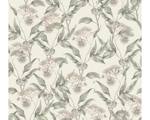 Vliestapete 39430-4 Drawn into Nature Blätter grau grün beige Tapete mit Blättern und Blütenmuster