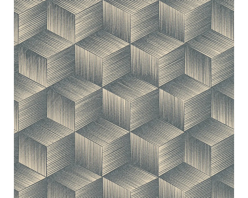 Vliestapete 38506-3 Natural Living 3D Grafik blau Tapete mit einem geometrischen Würfelmuster
