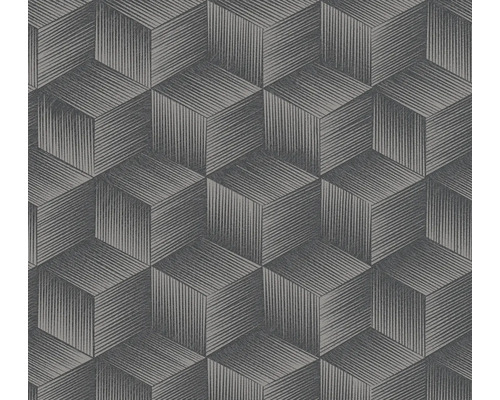 Vliestapete 38506-4 Natural Living 3D Grafik schwarz Tapete mit geometrischem Würfelmuster