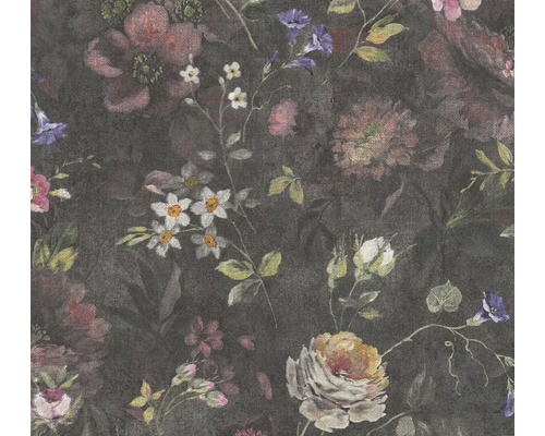 Vliestapete 38636-1 Natural Living Blütenranke schwarz Tapete mit Blumenmuster