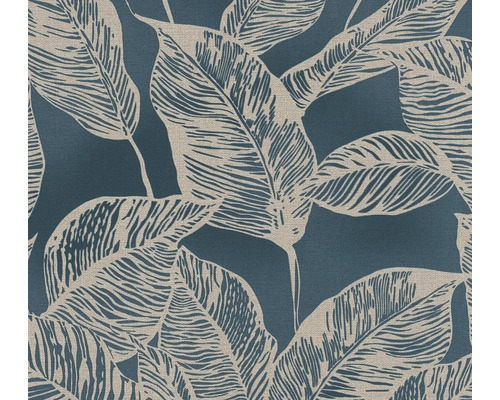 Vliestapete 38663-1 Natural Living Blätter blau Nahaufnahme eines Textils mit Blattmuster