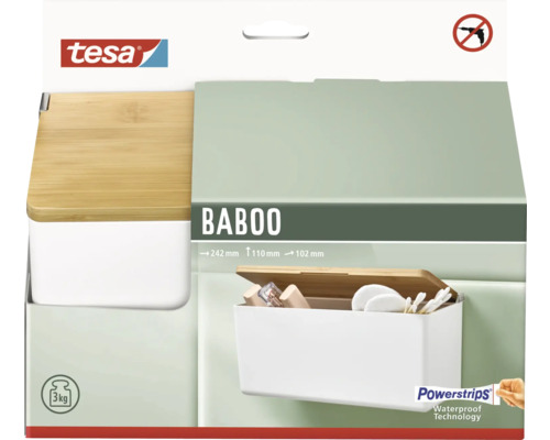 Tesa Baboo Aufbewahrungsbox mit Bambusdeckel, Montage ohne Bohren
