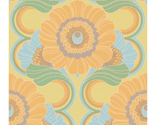 Vliestapete 39530-1 Retro Chic Blumen gelb orange Blümchen Tapete mit floralem Muster