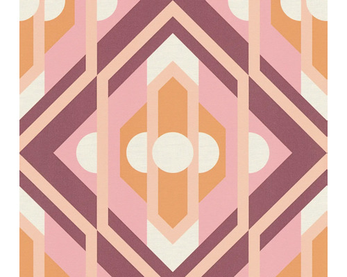 Vliestapete 39531-1 Retro Chic Ornament pink Geometrisches Tapetenmuster mit Kreisen, Sechsecken und Rauten