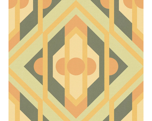 Vliestapete 39531-2 Retro Chic Ornament gelb Geometrisches Muster mit Rauten, Linien und Kreisen