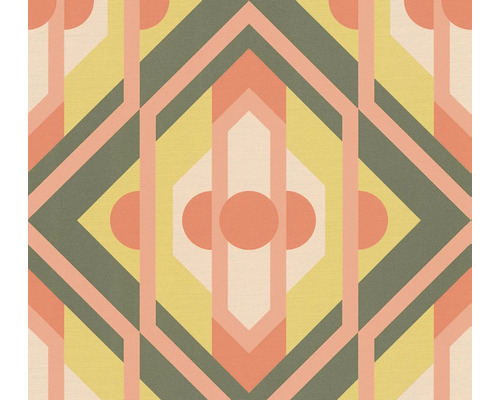 Vliestapete 39531-3 Retro Chic Ornament grün Geometrisches Tapetenmuster mit Linien und Kreisen