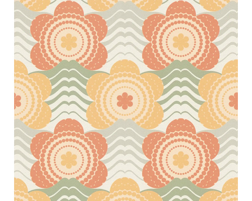 Vliestapete 39539-4 Retro Chic Blumen orange Nahtloses Muster mit Blumen und Wellen