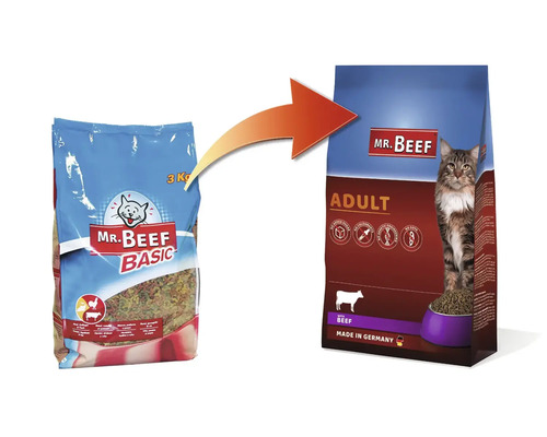 Katzenfutter trocken MR.BEEF Basic 4 kg Rind ohne Gentechnik, ohne industriellen Zuckerzusatz, ohne Farbstoffe, ohne Soja Hergestellt in Deutschland