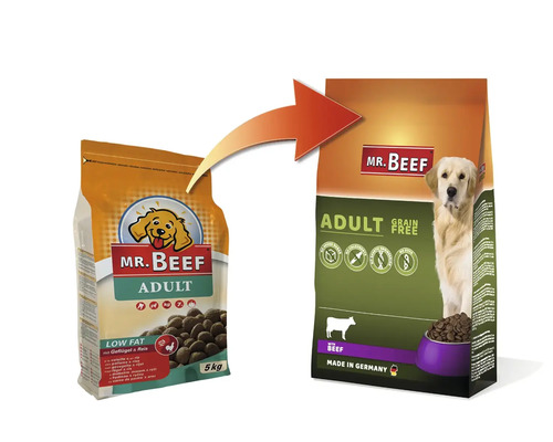 Hundefutter trocken MR.BEEF Getreidefrei 4 kg Rind ohne Gentechnik, ohne industriellen Zuckerzusatz, ohne Farbstoffe, ohne Soja Hergestellt in Deutschland