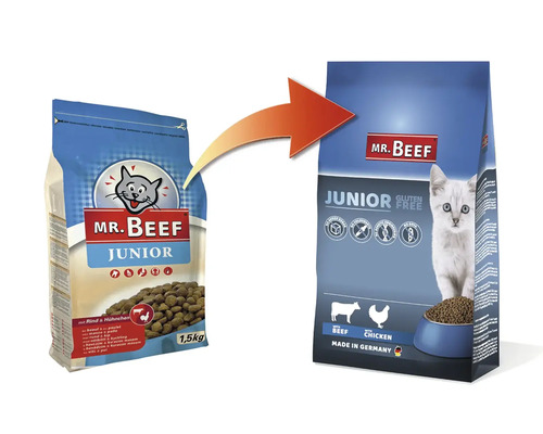 Katzenfutter trocken MR.BEEF Junior 3 kg Rind und Huhn ohne Gentechnik, ohne industriellen Zuckerzusatz, ohne Farbstoffe, ohne Soja Hergestellt in Deutschland
