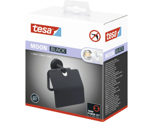 Tesa Moon Toilettenpapierhalter aus schwarzem Metall in Verpackung