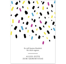 Geburtstagskarte mit Konfetti und Geburtstagsgrüßen