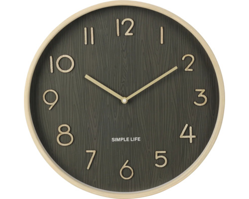 Runde Wanduhr mit Holzstruktur und Stundenanzeige