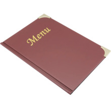 Speisekarte mit goldenen Ecken und goldenem Schriftzug Menu.