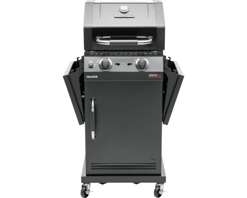 Char Broil Gasgrill mit zwei Brennern, Thermometer, Seitentischen und Stauraum
