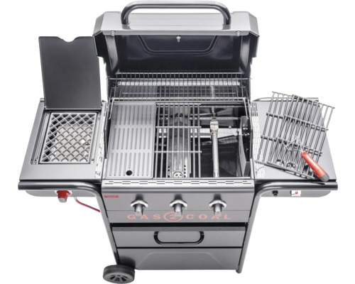 Offener Gasgrill mit Warmhalterost und Seitenbrenner