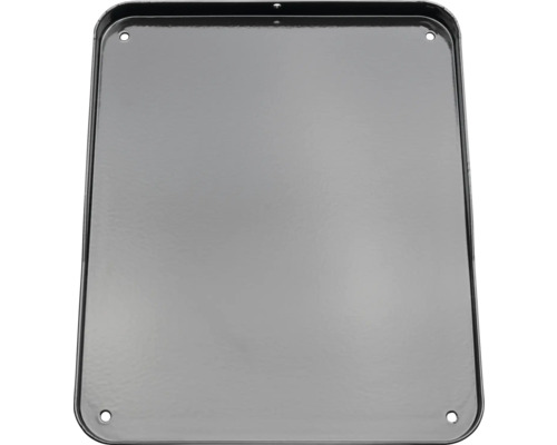 Rechteckiges, schwarzes Metallschild mit Befestigungslöchern