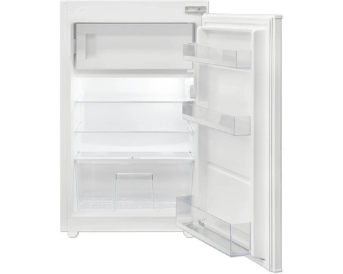 Geöffneter Kühlschrank mit Glasböden und Türfächern