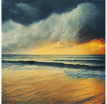 Gemälde einer Küstenlandschaft mit Meer, Strand und Wolken