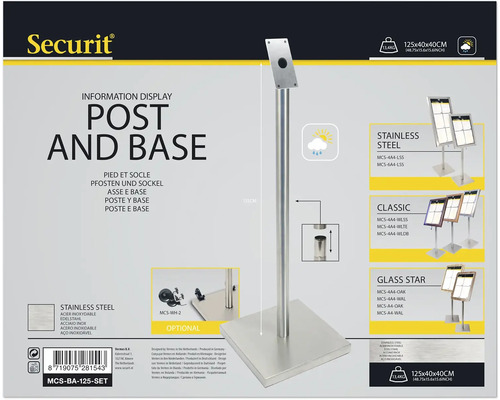 Securit Informationständer mit Fuß aus Edelstahl