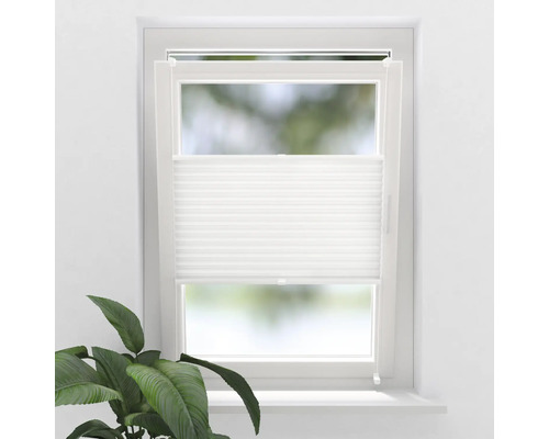 SOLUNA Faltenplissee mit Seitenverspannung ohne Bohren weiß 40x130 cm Fenster mit Plissee als Sicht- und Sonnenschutz