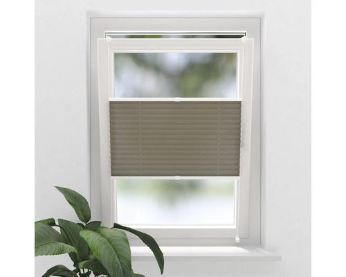 SOLUNA Faltenplissee mit Seitenverspannung ohne Bohren taupe 40x130 cm Fenster mit Plissee zum Sonnenschutz