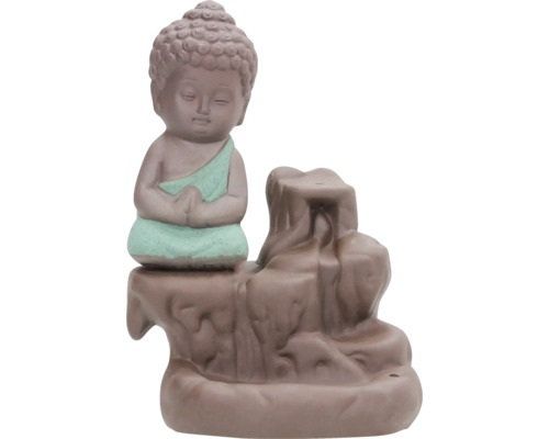 Aquariumdeko AquaParts Tempelfigur feed the Shrimp grün ca. 7 x 5,5 x 11,5 cm Buddha Figur auf Wasserfall-Räuchergefäß