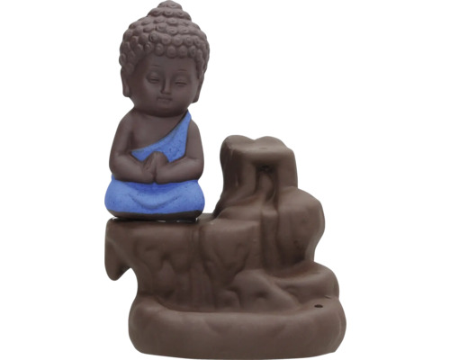 Aquariumdeko AquaParts Tempelfigur feed the Shrimp blau ca. 7 x 5,5 x 11,5 cm Buddha Räuchergefäß mit Wasserfall-Effekt