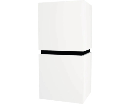 Hängeschrank mit 2 Türen Devo Viva 2.0 links BxHxT 40x84x26 cm premium white matt Zwei aufeinander gestapelte, kubische Möbelstücke mit schwarzer Trennlinie