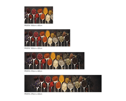 Übersicht verschiedener Größen des Profix-Dekorationsartikels Gewürze auf Löffeln.