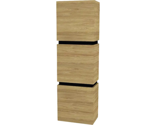 Hängeschrank mit 3 Türen Devo Viva 2.0 links BxHxT 40x127x26 cm natural hickory Holzfarbener Badezimmerschrank mit drei Schubladen
