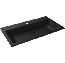 Schwarzes Aufsatzwaschbecken mit rechteckiger Form