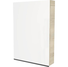 Weißer Hochschrank mit Holzelementen
