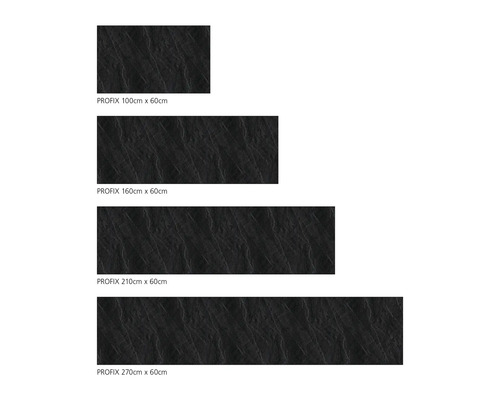 Verschiedene Größen schwarzer Profix Fliesen, von 100 cm x 60 cm bis 270 cm x 60 cm