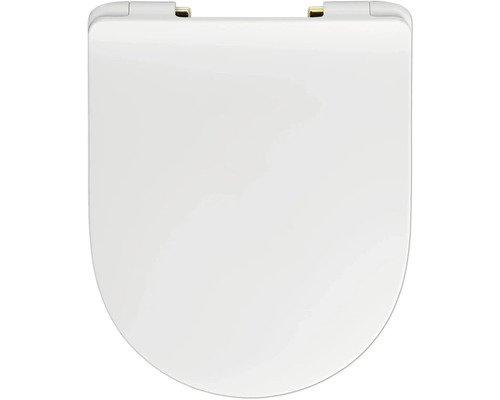 REIKA WC-Sitz MITO weiß Scharniere gold poliert mit Absenkautomatik und Quick&Clean für Jungborn Donella, Jungborn Two, Laufen Pro, Villeroy & Boch O.novo Toilettendeckel aus Kunststoff